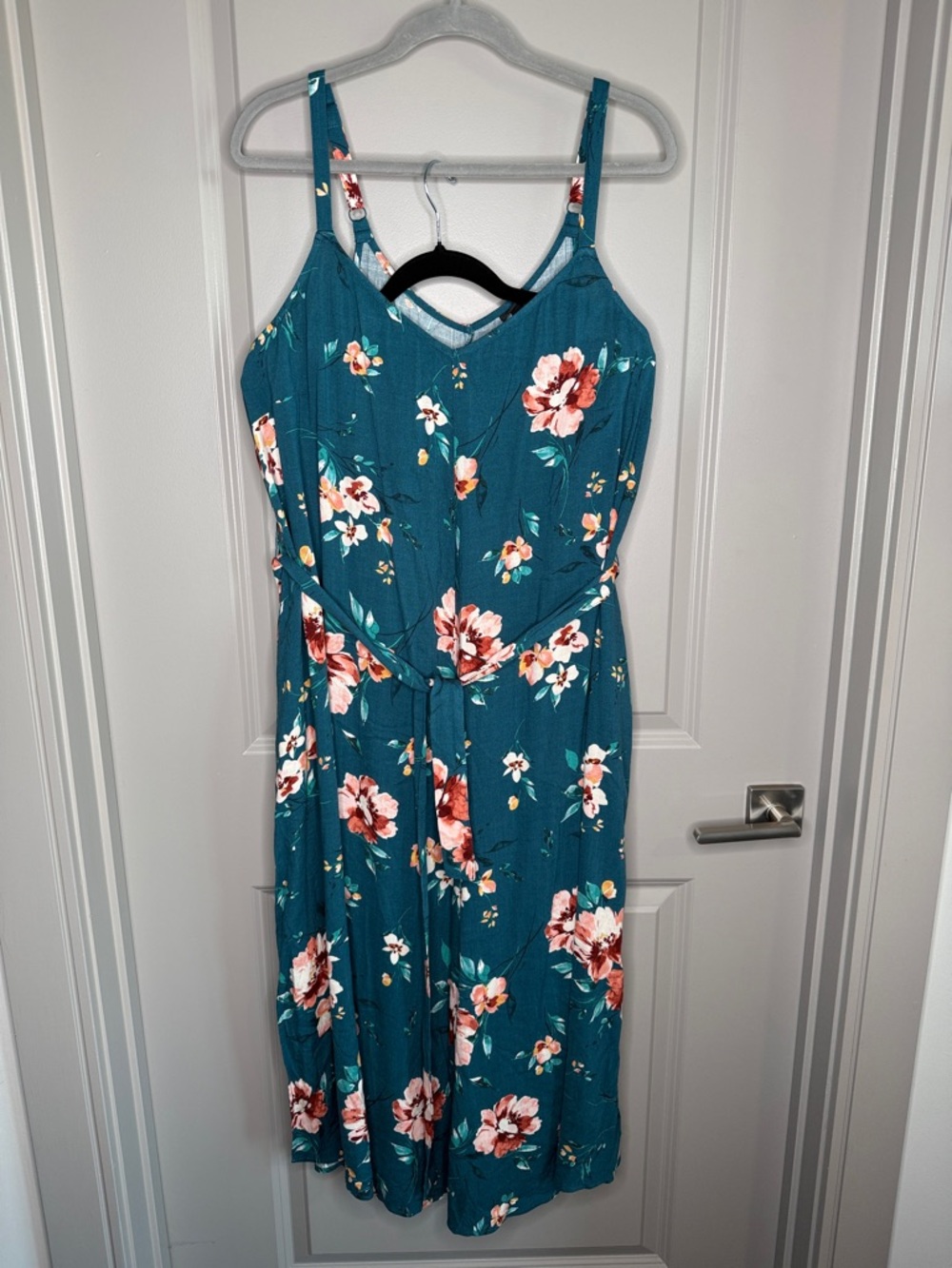 torrid Teal Floral Tie-Waist cropped jumpsuit